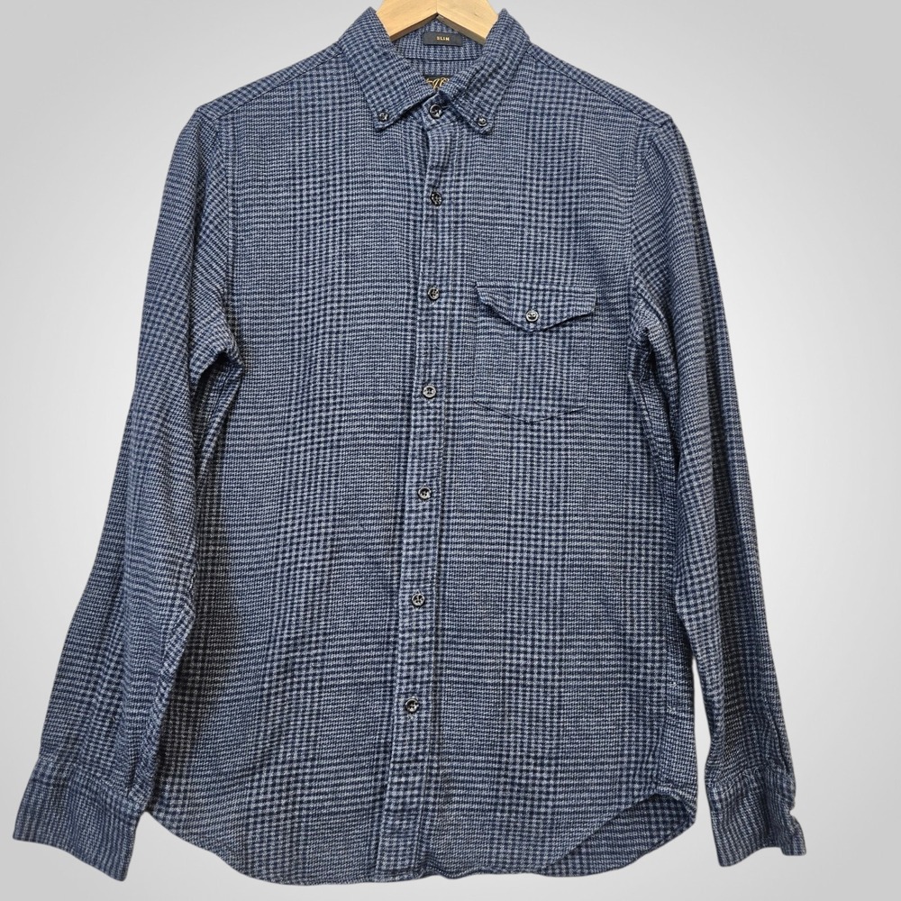 J.Crew Cashmere Blend Shirt Mens Small Glen Check Plaid Flannel Slim Fit